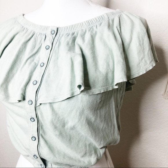 Free People Cropped Mint Boho Off Shoulder Top - Picture 2 of 6